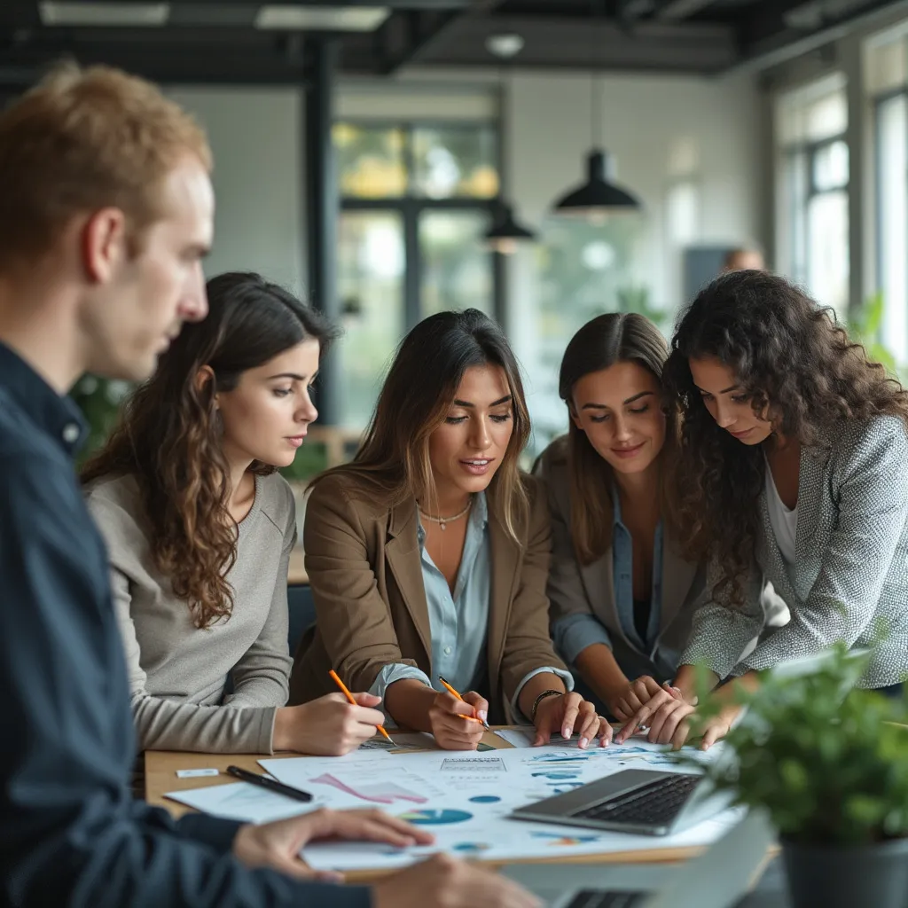 Equipo de consultores trabajando colaborativamente