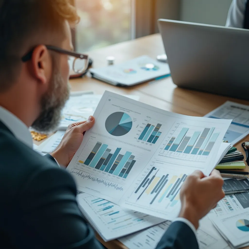 Consultor explicando gráficos financieros a un cliente